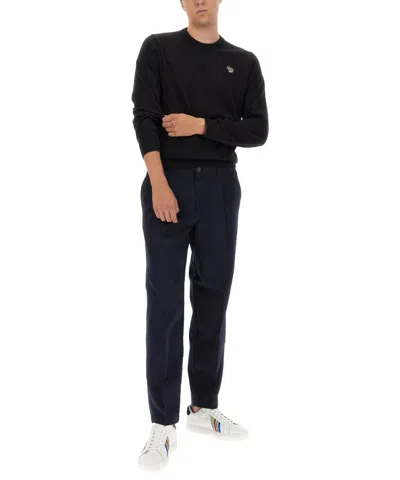 Ps By Paul Smith Black Zebra Logo Knitted Cotton Sweater In Black