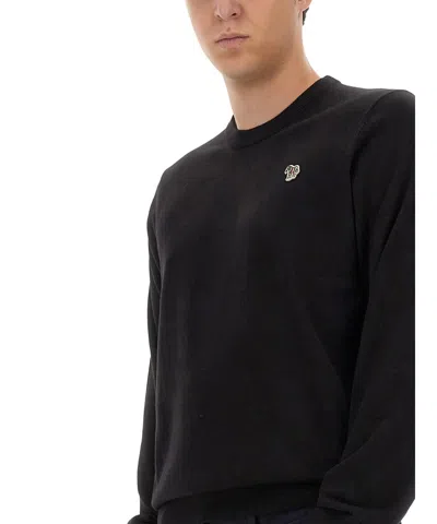 Ps By Paul Smith Black Zebra Logo Knitted Cotton Sweater In Black