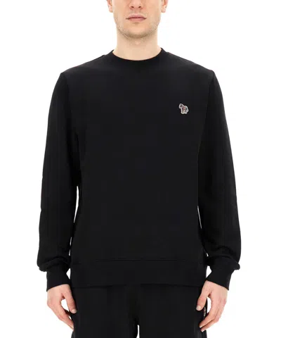 Ps By Paul Smith Black Zebra Logo Knitted Cotton Sweater In Black