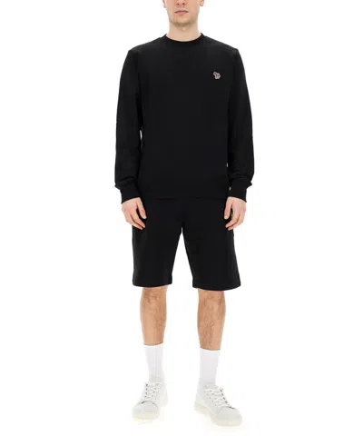 Ps By Paul Smith Black Zebra Logo Knitted Cotton Sweater In Black