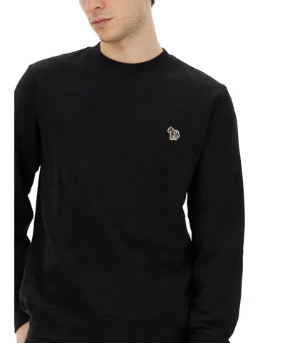Ps By Paul Smith Black Zebra Logo Knitted Cotton Sweater In Black