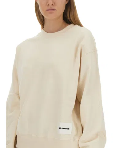 Jil Sander Oversized Cotton Sweatshirt With Subtle Logo Patch In Neutral