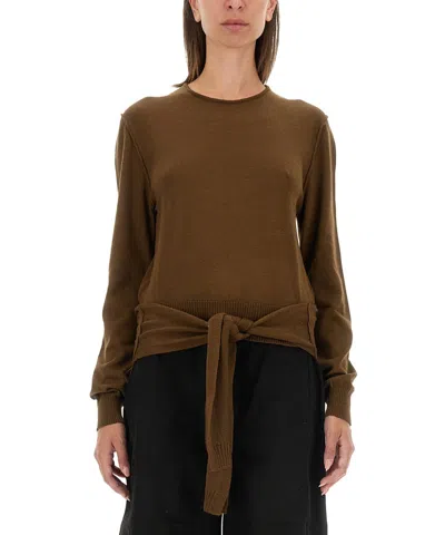 Lemaire Knit Sweater With Tieable In Brown