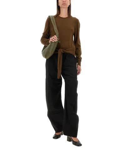 Lemaire Knit Sweater With Tieable In Brown