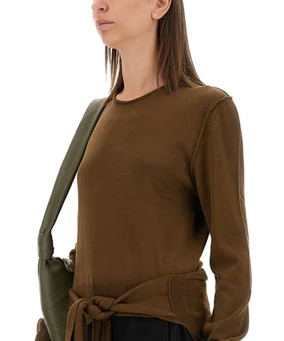 Lemaire Knit Sweater With Tieable In Brown