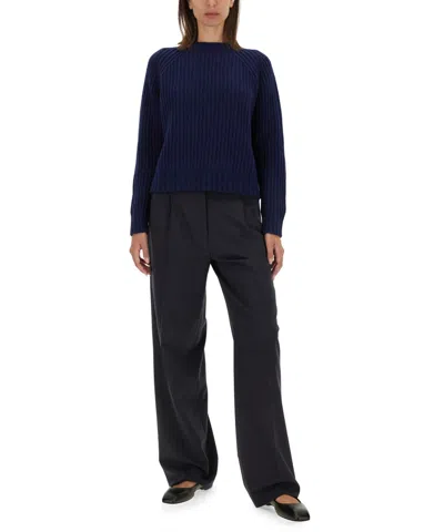 Aspesi Ribbed Wool Jersey With Modern Cropped Silhouette In Blue