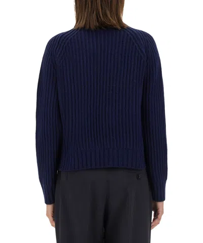 Aspesi Ribbed Wool Jersey With Modern Cropped Silhouette In Blue
