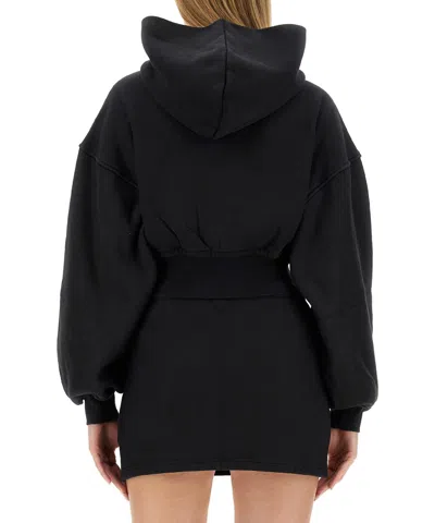 Alexander Wang Womens Faded Black Brand-patch Cropped Cotton-jersey Hoody