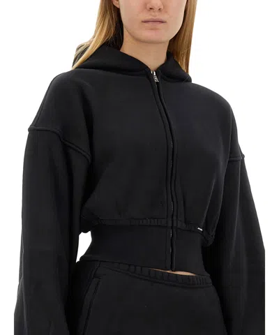 Alexander Wang Womens Faded Black Brand-patch Cropped Cotton-jersey Hoody