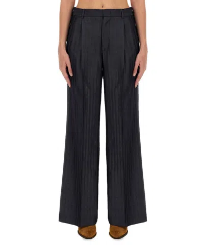 Etro Grey Wide Pants With Concealed Closure In Wool Blend Woman