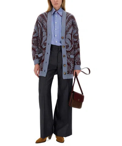 Etro Grey Wide Pants With Concealed Closure In Wool Blend Woman