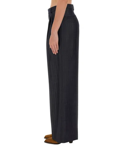 Etro Grey Wide Pants With Concealed Closure In Wool Blend Woman
