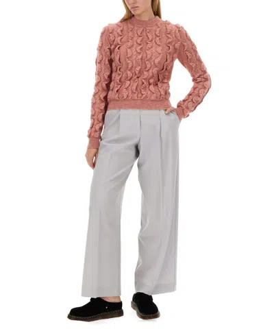 Moschino Ruffled Texture Wool Blend Sweater In Pink