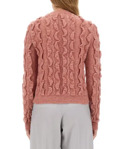 Moschino Ruffled Texture Wool Blend Sweater In Pink