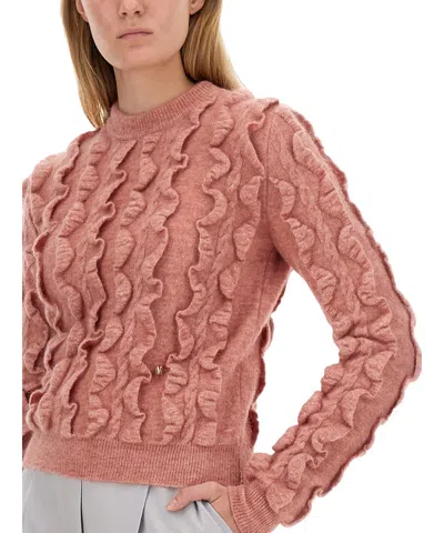 Moschino Ruffled Texture Wool Blend Sweater In Pink