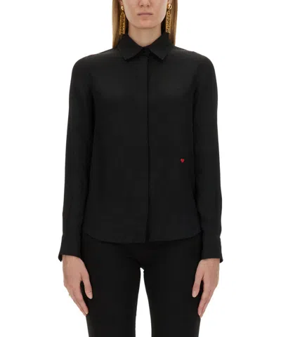 Moschino Silk Blend Shirt With Tailored Silhouette In Black