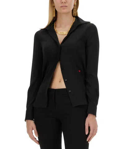 Moschino Silk Blend Shirt With Tailored Silhouette In Black