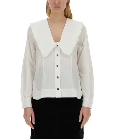 Ganni Shirt With Peter Pan Collar In White