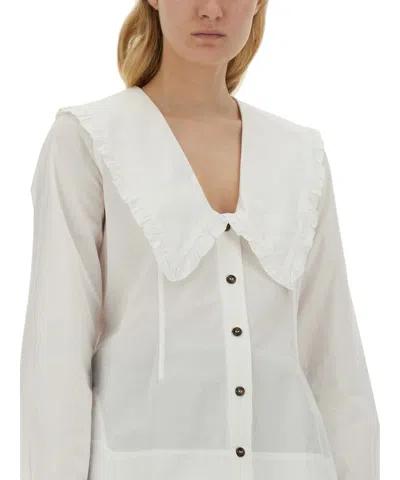 Ganni Shirt With Peter Pan Collar In White