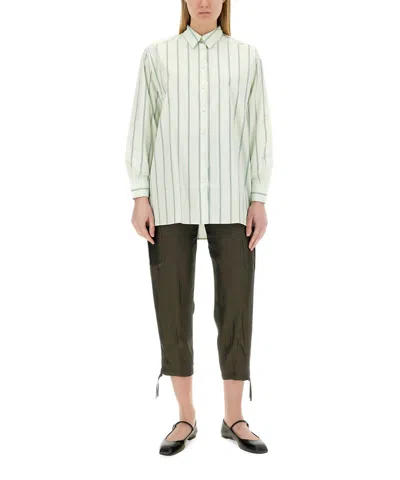 Aspesi Collared Striped Shirt Cuffed Sleeves In Green