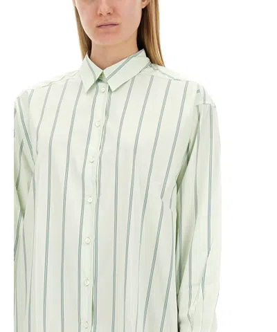 Aspesi Collared Striped Shirt Cuffed Sleeves In Green
