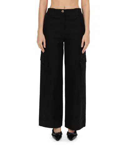 Ganni Checked Canvas Trousers For Men In Black