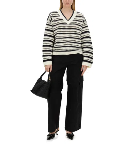 Ganni Checked Canvas Trousers For Men In Black