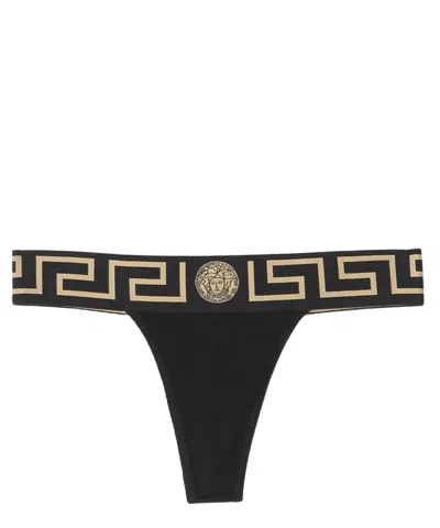 Versace Thong With Greek Edge In Black