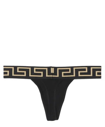 Versace Thong With Greek Edge In Black