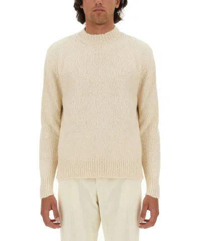 Lardini Wool Textured Knit Sweater With Long Sleeves In Neutral