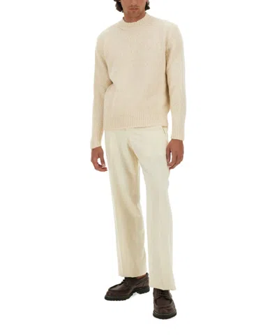 Lardini Wool Textured Knit Sweater With Long Sleeves In Neutral