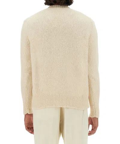 Lardini Wool Textured Knit Sweater With Long Sleeves In Neutral