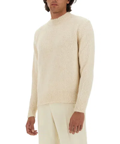 Lardini Wool Textured Knit Sweater With Long Sleeves In Neutral
