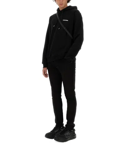 Dsquared2 Black Sweatshirt With Classic Hood And Bold Graphic Print
