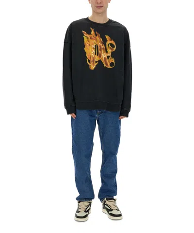 Palm Angels Sweatshirt With Front Monogram Burining In Black