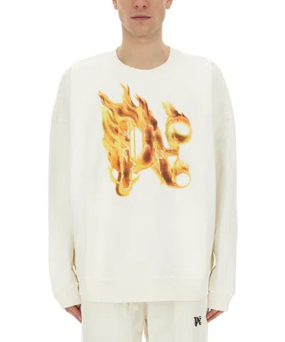 Palm Angels Burning Sweatshirt In White