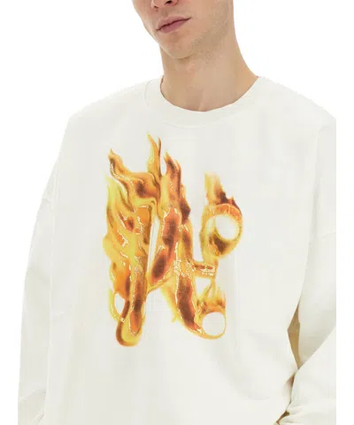 Palm Angels Burning Sweatshirt In White