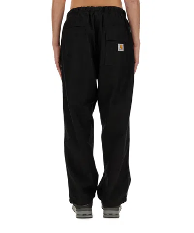 Carhartt Elastic Waistband Trousers With Pockets And Loops In Black
