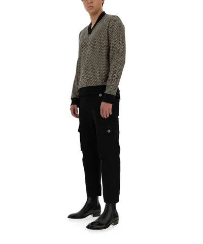 Balmain Geometric Monogram Jersey With Deep V-neckline In Black