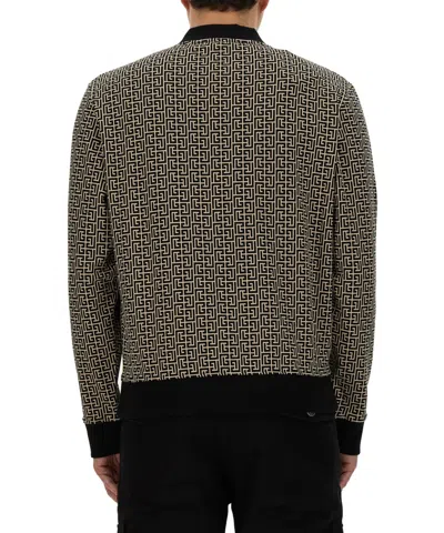 Balmain Geometric Monogram Jersey With Deep V-neckline In Black