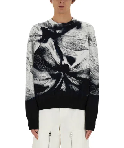 Alexander Mcqueen Blackwhite Printed Stretch Sweater In Black