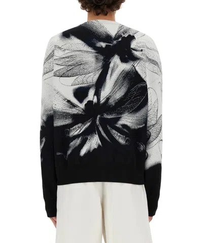 Alexander Mcqueen Blackwhite Printed Stretch Sweater In Black