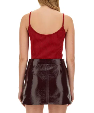 Courrèges Ribbed Knit Scoop Neck Top With Logo Patch