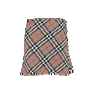 Burberry Women Embroidered Twill Mini Skirt In Neutral
