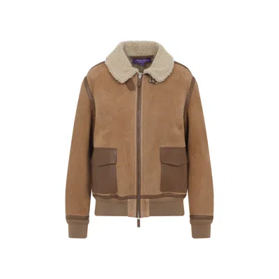 Ralph Lauren Shearling-collared Bomber Jacket In Brown