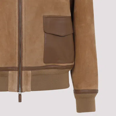 Ralph Lauren Shearling-collared Bomber Jacket In Brown