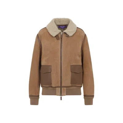 Ralph Lauren Shearling-collared Bomber Jacket In Brown