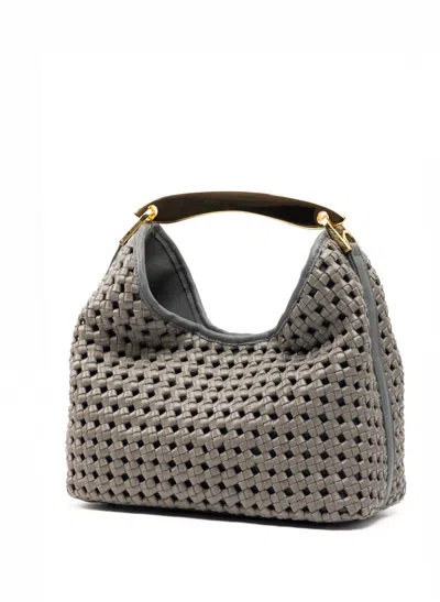 Elleme Boomerang Woven Leather Top-handle Tote Bag In Gray