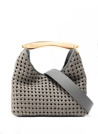 Elleme Boomerang Woven Leather Top-handle Tote Bag In Gray