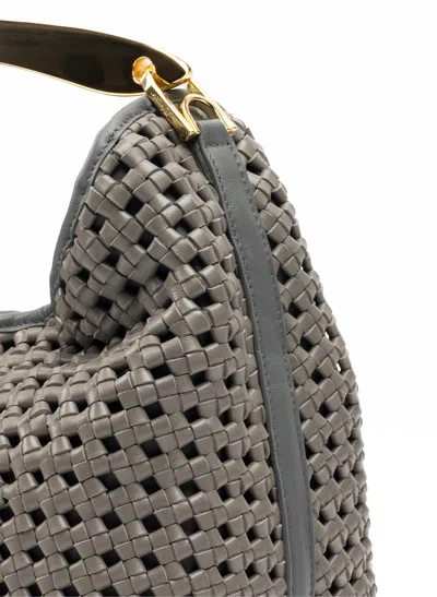Elleme Boomerang Woven Leather Top-handle Tote Bag In Gray